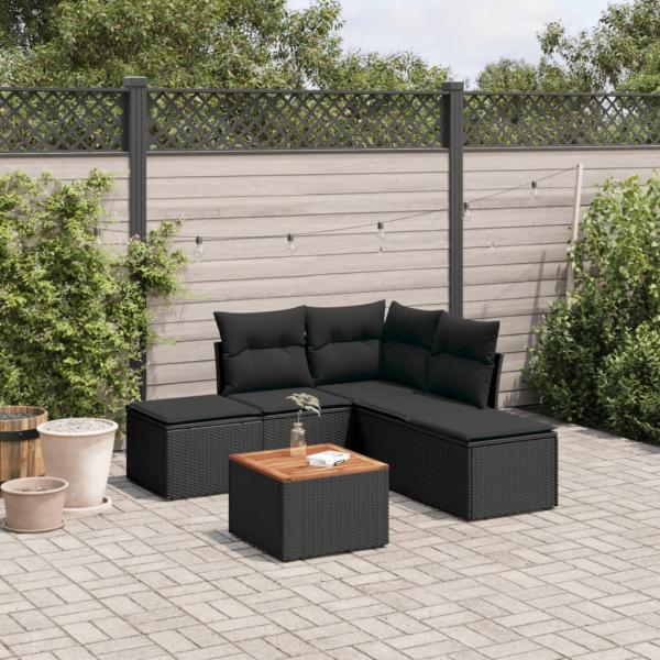 ARDEBO.de - 6-tlg. Garten-Sofagarnitur mit Kissen Schwarz Poly Rattan