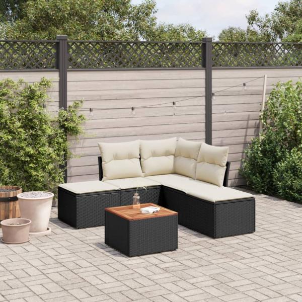 ARDEBO.de - 6-tlg. Garten-Sofagarnitur mit Kissen Schwarz Poly Rattan