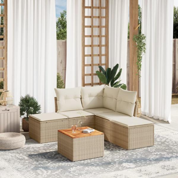 ARDEBO.de - 6-tlg. Garten-Sofagarnitur mit Kissen Beige Poly Rattan