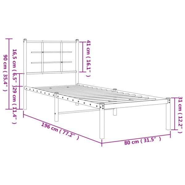 Bettgestell mit Kopfteil Metall Schwarz 75x190 cm