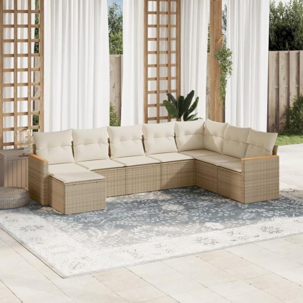 ARDEBO.de - 8-tlg. Garten-Sofagarnitur mit Kissen Beige Poly Rattan