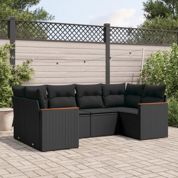 ARDEBO.de - 6-tlg. Garten-Sofagarnitur mit Kissen Schwarz Poly Rattan