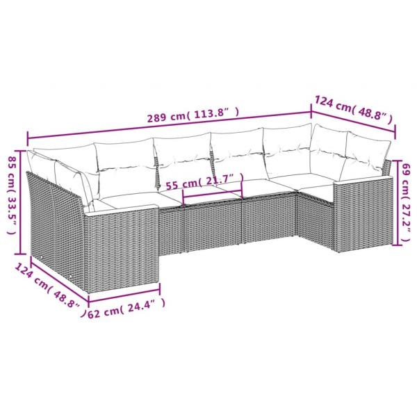 7-tlg. Garten-Sofagarnitur mit Kissen Grau Poly Rattan