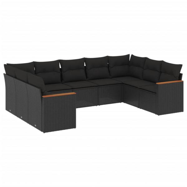 9-tlg. Garten-Sofagarnitur mit Kissen Schwarz Poly Rattan