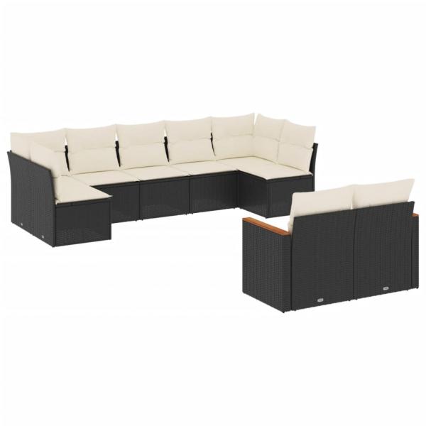 9-tlg. Garten-Sofagarnitur mit Kissen Schwarz Poly Rattan