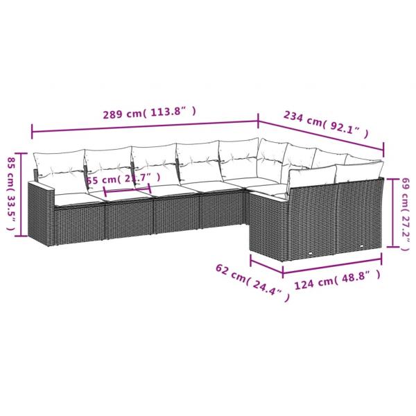 9-tlg. Garten-Sofagarnitur mit Kissen Schwarz Poly Rattan