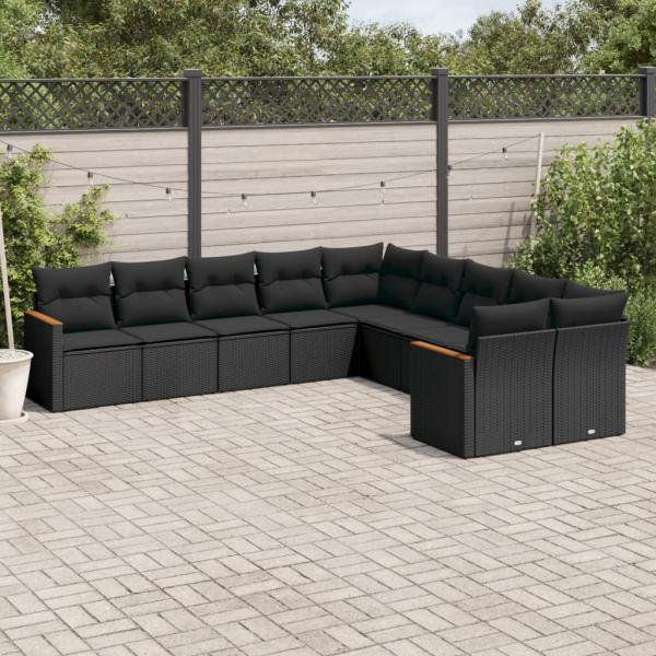 ARDEBO.de - 10-tlg. Garten-Sofagarnitur mit Kissen Schwarz Poly Rattan