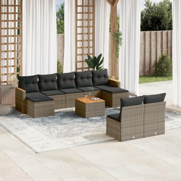 ARDEBO.de - 10-tlg. Garten-Sofagarnitur mit Kissen Grau Poly Rattan