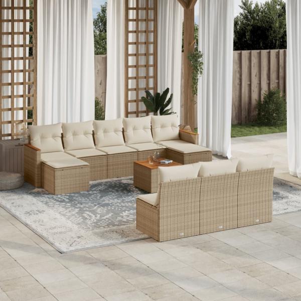 ARDEBO.de - 11-tlg. Garten-Sofagarnitur mit Kissen Beige Poly Rattan