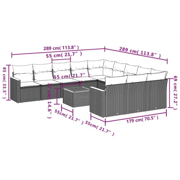 12-tlg. Garten-Sofagarnitur mit Kissen Schwarz Poly Rattan