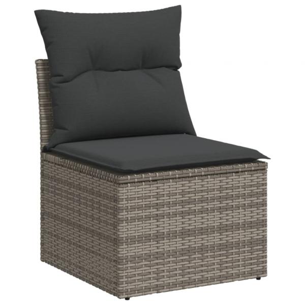 12-tlg. Garten-Sofagarnitur mit Kissen Grau Poly Rattan