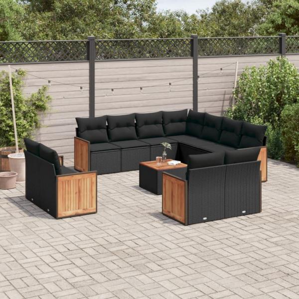 ARDEBO.de - 12-tlg. Garten-Sofagarnitur mit Kissen Schwarz Poly Rattan