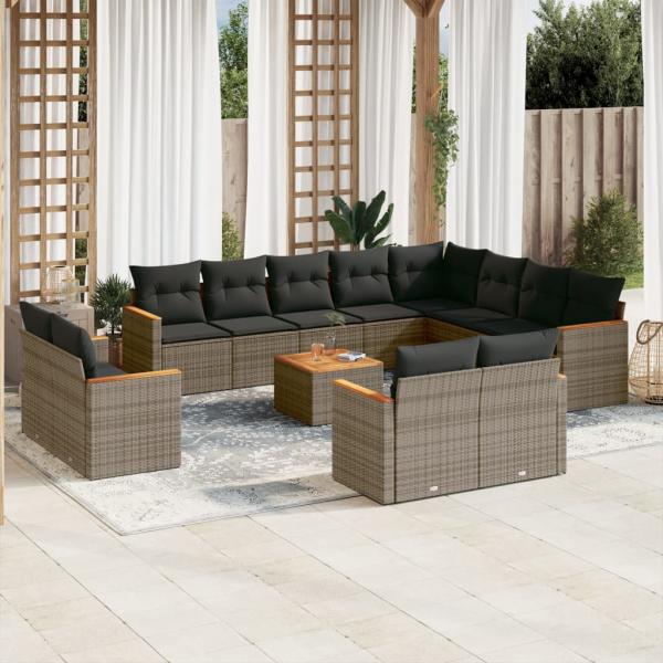 ARDEBO.de - 13-tlg. Garten-Sofagarnitur mit Kissen Grau Poly Rattan