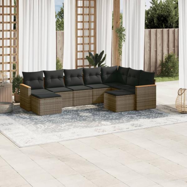 ARDEBO.de - 9-tlg. Garten-Sofagarnitur mit Kissen Grau Poly Rattan