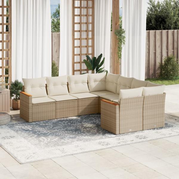 ARDEBO.de - 8-tlg. Garten-Sofagarnitur mit Kissen Beige Poly Rattan