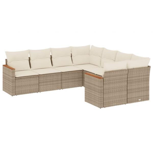 8-tlg. Garten-Sofagarnitur mit Kissen Beige Poly Rattan