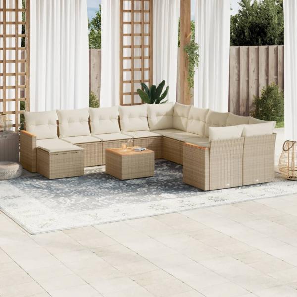 ARDEBO.de - 12-tlg. Garten-Sofagarnitur mit Kissen Beige Poly Rattan