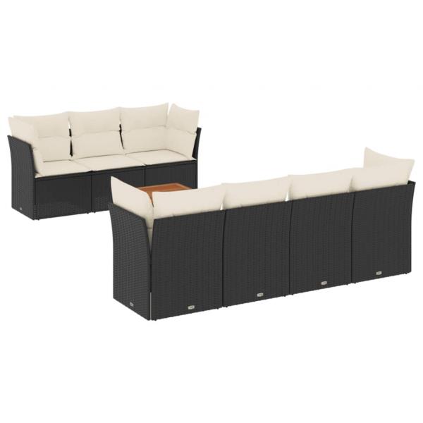 8-tlg. Garten-Sofagarnitur mit Kissen Schwarz Poly Rattan