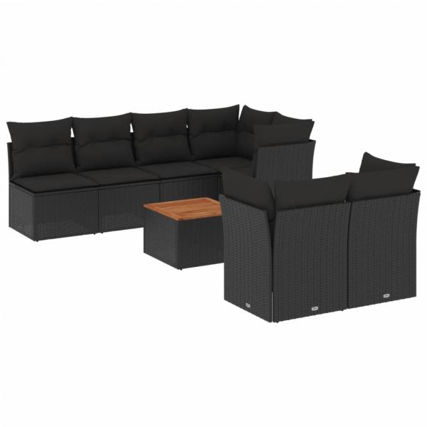 8-tlg. Garten-Sofagarnitur mit Kissen Schwarz Poly Rattan