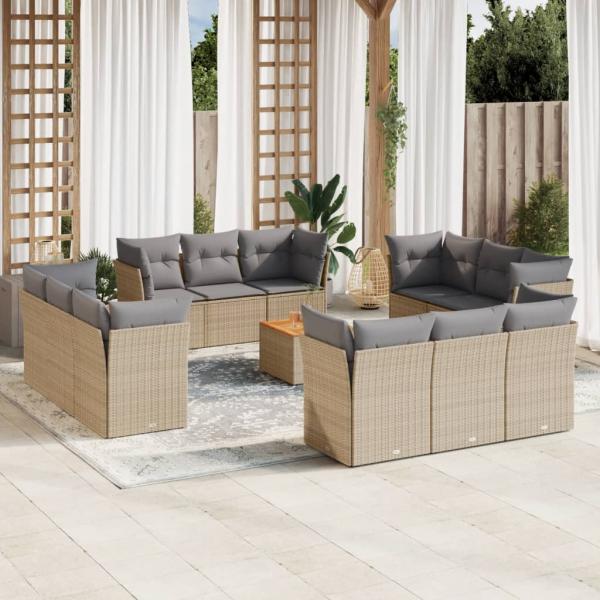 ARDEBO.de - 13-tlg. Garten-Sofagarnitur mit Kissen Beige Poly Rattan