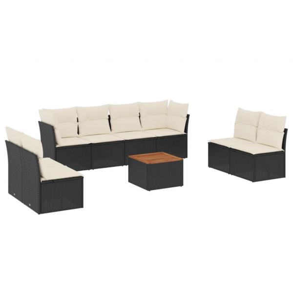 9-tlg. Garten-Sofagarnitur mit Kissen Schwarz Poly Rattan