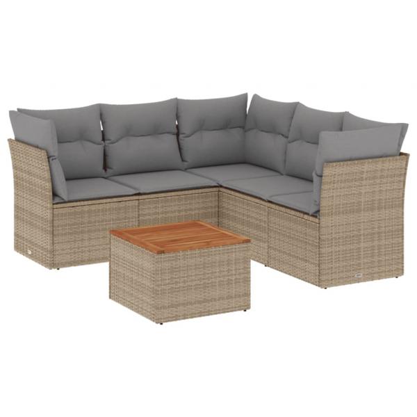 6-tlg. Garten-Sofagarnitur mit Kissen Beige Poly Rattan