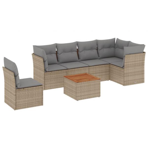 7-tlg. Garten-Sofagarnitur mit Kissen Beige Poly Rattan