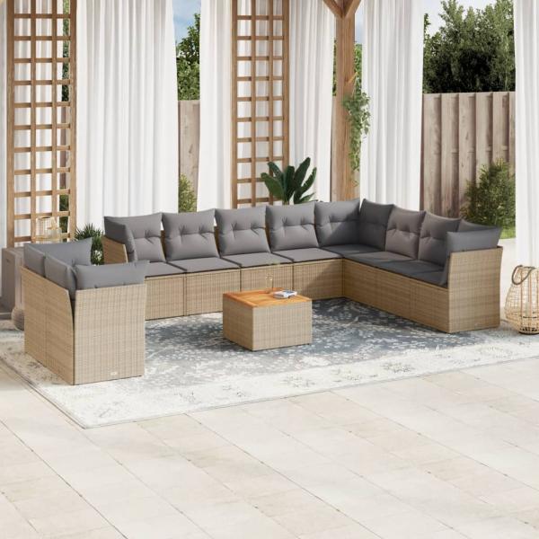 ARDEBO.de - 11-tlg. Garten-Sofagarnitur mit Kissen Beige Poly Rattan