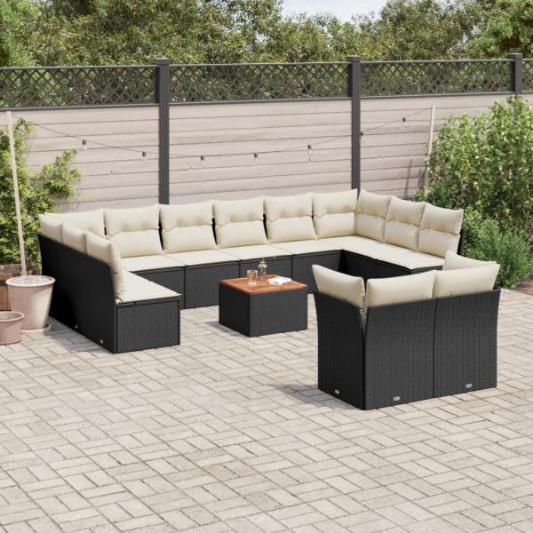 ARDEBO.de - 13-tlg. Garten-Sofagarnitur mit Kissen Schwarz Poly Rattan