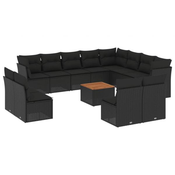 13-tlg. Garten-Sofagarnitur mit Kissen Schwarz Poly Rattan