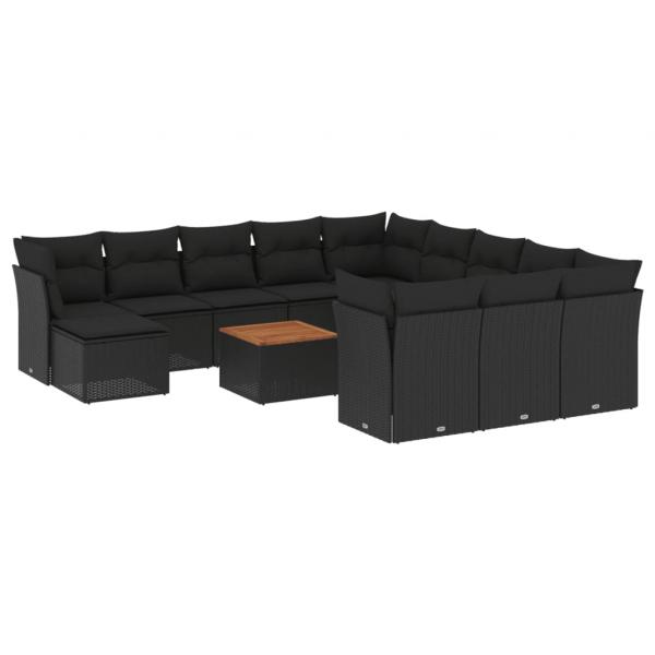 13-tlg. Garten-Sofagarnitur mit Kissen Schwarz Poly Rattan