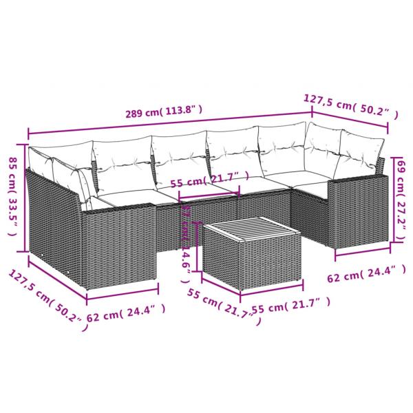 8-tlg. Garten-Sofagarnitur mit Kissen Schwarz Poly Rattan