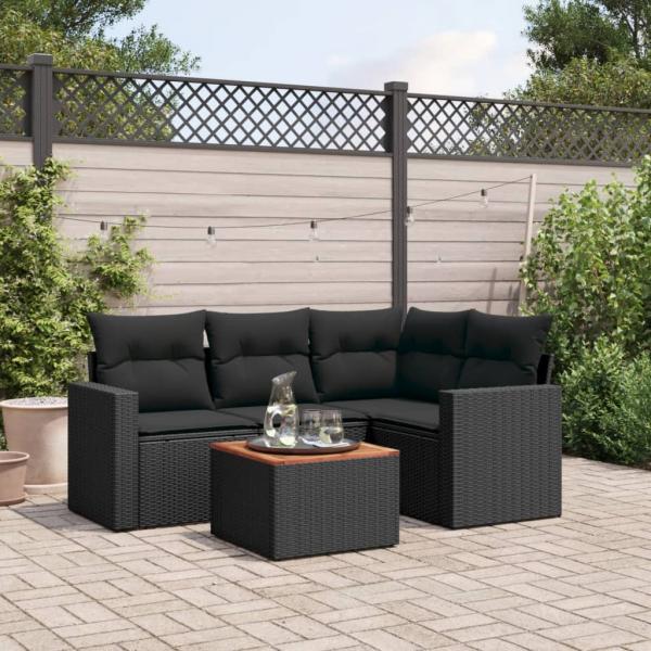 ARDEBO.de - 5-tlg. Garten-Sofagarnitur mit Kissen Schwarz Poly Rattan