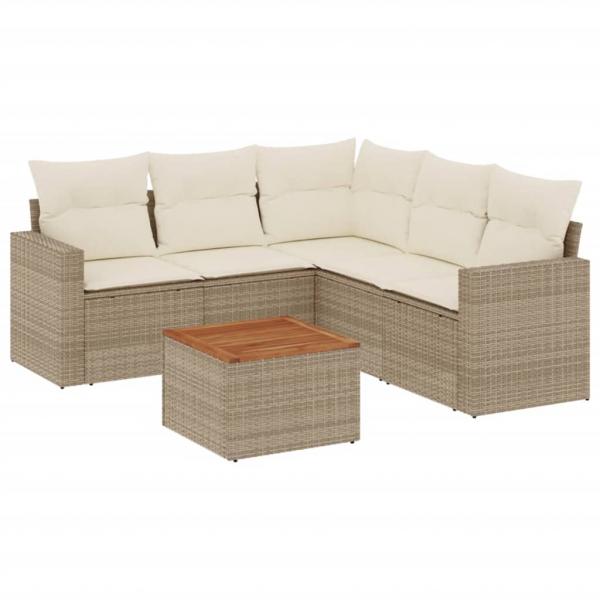 6-tlg. Garten-Sofagarnitur mit Kissen Beige Poly Rattan