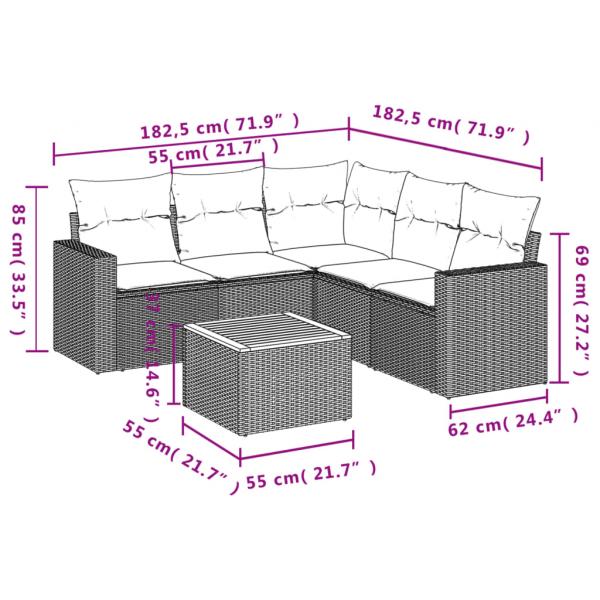 6-tlg. Garten-Sofagarnitur mit Kissen Beige Poly Rattan