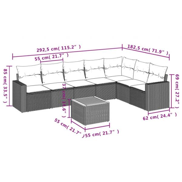 8-tlg. Garten-Sofagarnitur mit Kissen Beige Poly Rattan