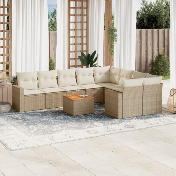 ARDEBO.de - 10-tlg. Garten-Sofagarnitur mit Kissen Beige Poly Rattan