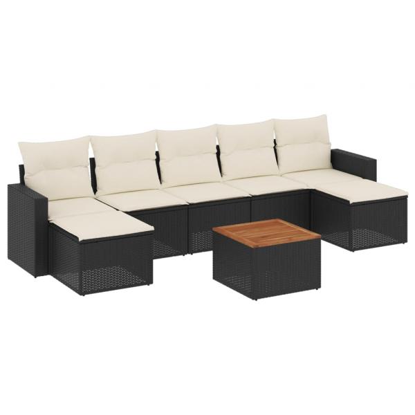 8-tlg. Garten-Sofagarnitur mit Kissen Schwarz Poly Rattan