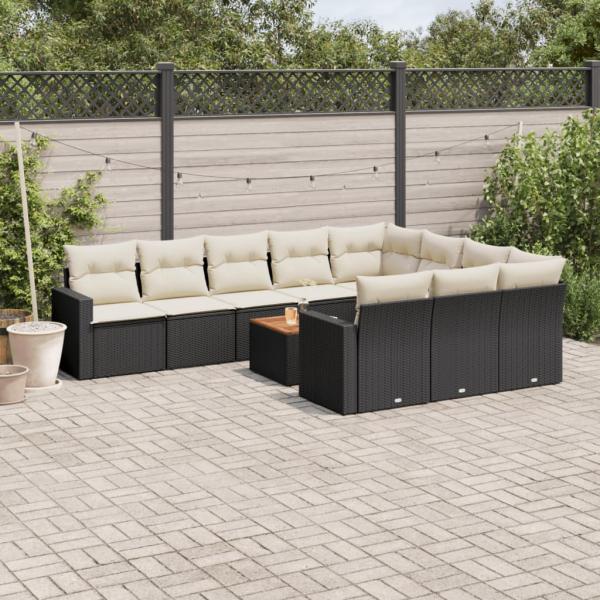 ARDEBO.de - 11-tlg. Garten-Sofagarnitur mit Kissen Schwarz Poly Rattan