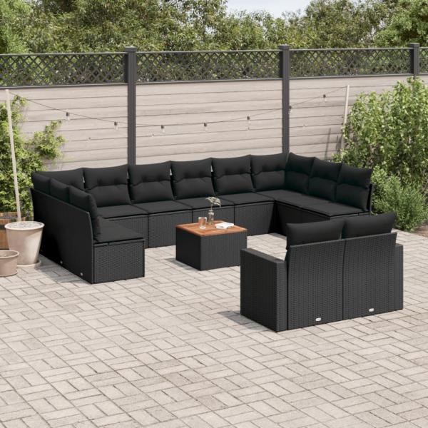 ARDEBO.de - 13-tlg. Garten-Sofagarnitur mit Kissen Schwarz Poly Rattan