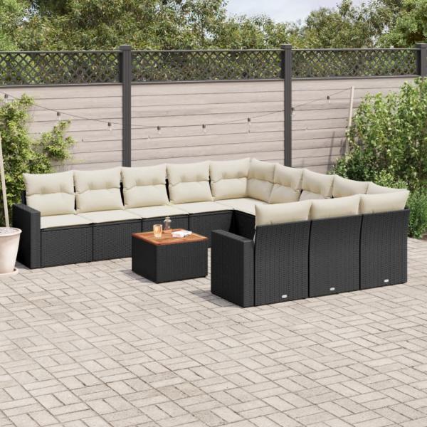 ARDEBO.de - 12-tlg. Garten-Sofagarnitur mit Kissen Schwarz Poly Rattan