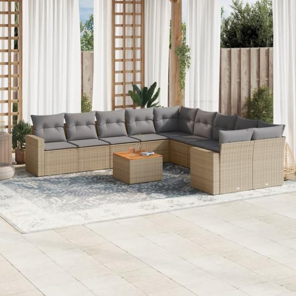 ARDEBO.de - 11-tlg. Garten-Sofagarnitur mit Kissen Beige Poly Rattan