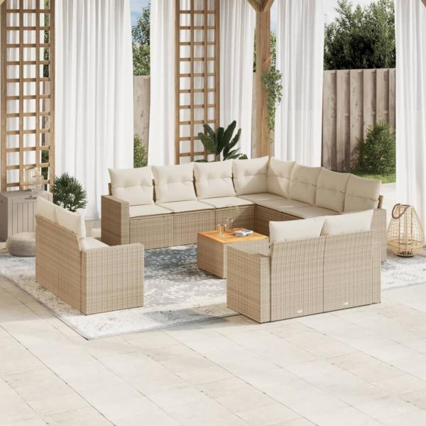 ARDEBO.de - 12-tlg. Garten-Sofagarnitur mit Kissen Beige Poly Rattan