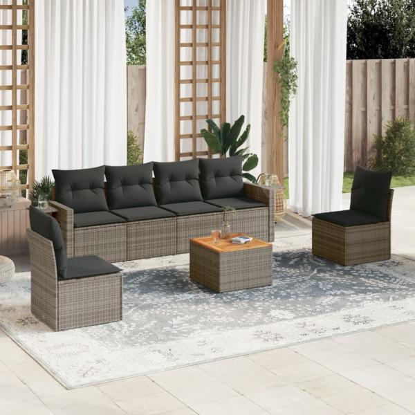 ARDEBO.de - 7-tlg. Garten-Sofagarnitur mit Kissen Grau Poly Rattan