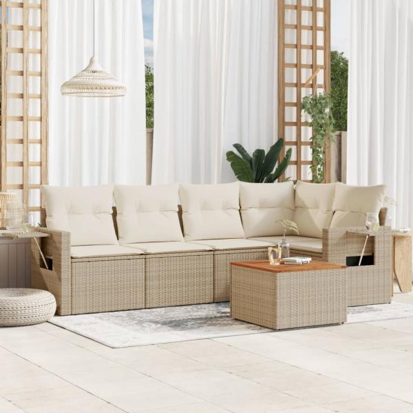 ARDEBO.de - 6-tlg. Garten-Sofagarnitur mit Kissen Beige Poly Rattan