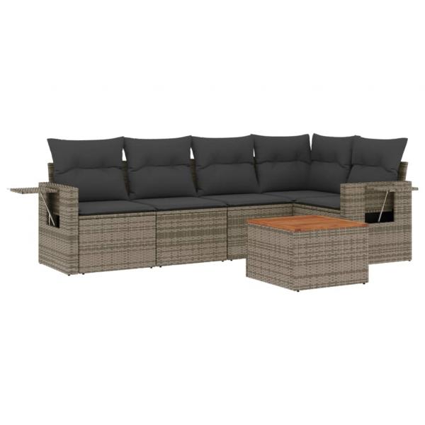 6-tlg. Garten-Sofagarnitur mit Kissen Grau Poly Rattan