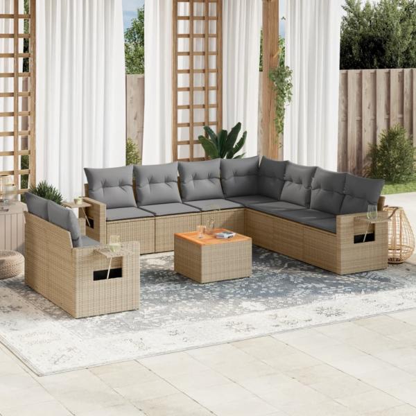 ARDEBO.de - 10-tlg. Garten-Sofagarnitur mit Kissen Beige Poly Rattan