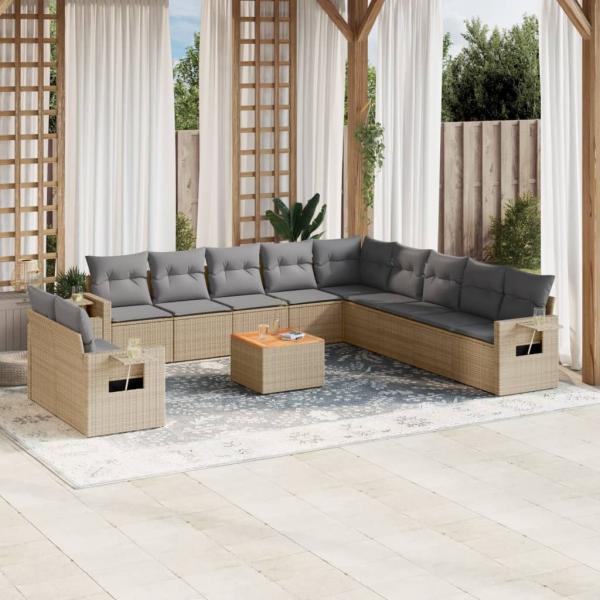 ARDEBO.de - 12-tlg. Garten-Sofagarnitur mit Kissen Beige Poly Rattan