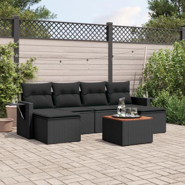 ARDEBO.de - 7-tlg. Garten-Sofagarnitur mit Kissen Schwarz Poly Rattan