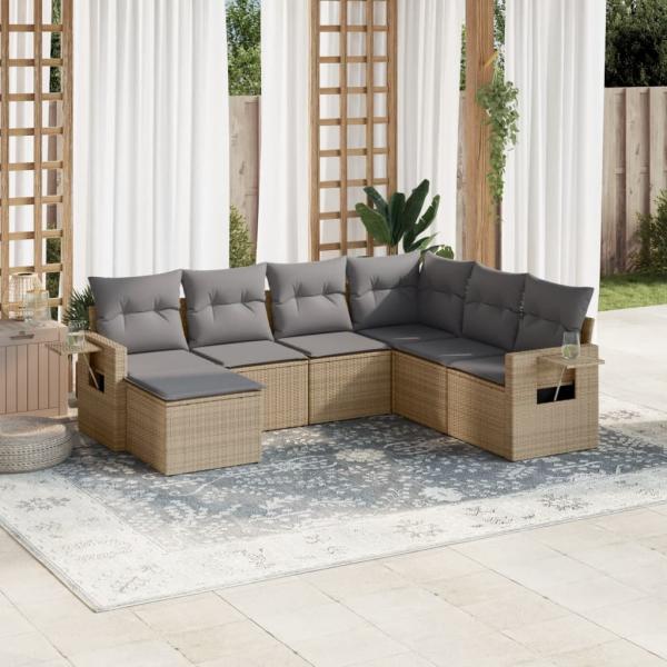 ARDEBO.de - 7-tlg. Garten-Sofagarnitur mit Kissen Beige Poly Rattan